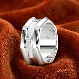 Moissanite Engagement Anniversary <b>Ring</b> Cut Wide Band 925 Sterling Silver Luxury Statement <b>Ring</b> Women Los Angeles Modern Fashion - Product Image 4