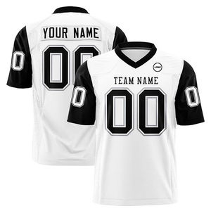 Maillot de football personnalisé pour homme, blanc et noir, col en V, manches courtes, imprimé par sublimation, respirant, design sportif, nom et numéro de l'équipe - Product Image 1