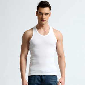 Camiseta sin mangas de algodón blanca para hombre, cuello redondo, informal, de punto, ligera, transpirable, para gimnasio, ropa interior de verano - Product Image 5