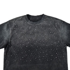 T-shirt Homme Oversize Streetwear en Coton Délavé à l'Acide avec Strass Coupe Boxy - Product Image 2