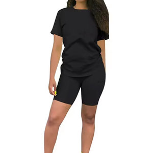 Ensemble deux pièces de luxe pour femme : T-shirt et short de sport décontracté, col rond, survêtement de jogging 100 % coton satiné imperméable - Product Image 5