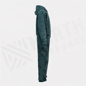Custom Acid Wash <b>Distressed</b> Jogging Set Men Heavyweight Printing Zip Up Tracksuit Hoodie Straight Leg Flared Sweatpants - Product Image 3