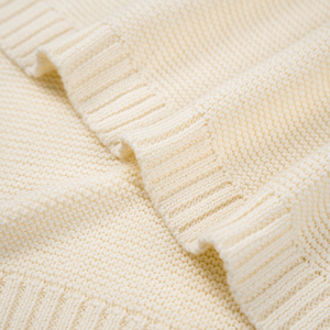 <b>Knitted</b> Cream Solid Color <b>Throw</b> Blanket Rectangular Shape Wool Acrylic Material Winter Home Use Simple Style Folded - Product Image 4