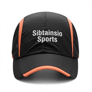 Casquette de baseball sportive noire et orange promotionnelle en gros, avec logo brodé personnalisé, légère, à séchage rapide, en maille, pour l'athlétisme - Product Image 1