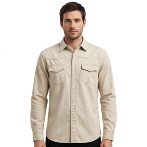 Camisa de mezclilla para hombre con cuello vuelto, ecológica, informal, lavada, con botones, bolsillo en el pecho, de secado rápido y transpirable BD - Product Image 2