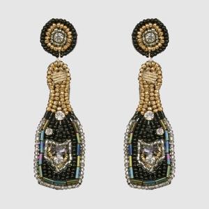 Handmade Beaded Bottle Shape Earrings Green Gold Embroidery Jewelry Art Craft Cross-stitching & Needlework - Product Image 5