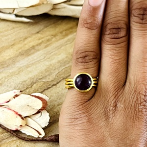 Trendy Bohemian Amethyst <b>Rings</b> for Women Brass Vintage 18K Gold Plated Certified <b>Statement</b> Jewelry Wholesale/OEM/ODM - Product Image 5