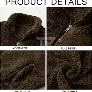 New Wholesale High Quality <b>Men's</b> <b>Sherpa</b> <b>Fleece</b> Jacket Custom Design Your Own Front Street Wear Full Zipper Canvas Coated - Product Image 6