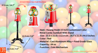 Kwang Hsieh 15 Zoll klassischer roter Kaugummiständer aus Aluminiumlegierung, Süßigkeitenautomat, doppelter Kaugummiautomat, münzbetrieben, für Zuhause/Büro, Großpackung
