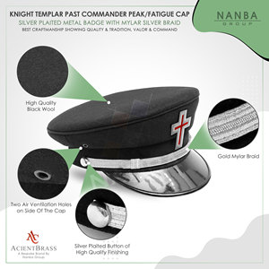 Chapeau de cérémonie noir de haute qualité pour Chevaliers Templiers, fait main, 100 % laine, pour usage quotidien et formel, avec insigne - Product Image 4