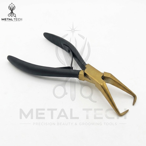 Pince de retrait d'extensions capillaires en acier inoxydable bicolore noir et or, à pointe courbée, ouvre-micro-anneaux, outil de salon, vente en gros - Product Image 6