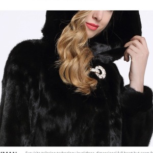 Elegant <b>Women</b> Faux <b>Fur</b> <b>Coat</b> <b>Hooded</b> Midi Length Thick Warm Winter Outerwear Single Button Solid <b>Black</b> Casual Style - Product Image 3