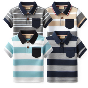 เสื้อโปโลผ้าฝ้ายลายทางสำหรับเด็กผู้ชายเสื้อโปโลมีกระดุมปกเสื้อคอกลมแขนสั้นสำหรับ100% ดีไซน์ใหม่ - Product Image 4