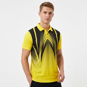 <b>Men's</b> Short Sleeve Polo Shirt Geometric Print Yellow Black Quick Dry Knitted Polyester Sporty Regular Fit - Product Image 2