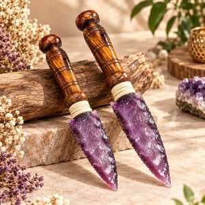 Daga de Cristal Morada Monalisa, Hoja de Fibra Óptica con Mango de Madera Hecho a Mano, Decoración Gótica para Altar y Coleccionable de Fantasía - Product Image 3