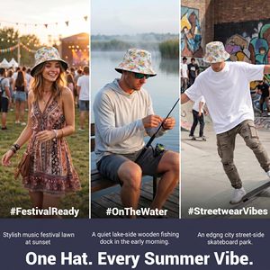 Printed Bucket <b>Hat</b> for <b>Men</b> Women Packable Summer <b>Sun</b> <b>Hat</b> Beach Vacation OEM Wholesale - Product Image 2