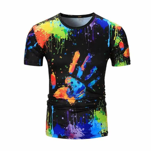 Camiseta Gráfica para Hombre, Negra, con Diseño de Huellas Multicolores, Camiseta Deportiva de Alta Elasticidad, Camisetas Gráficas al por Mayor OEM - Product Image 4