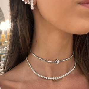 Diamond Tennis Necklaces <b>Cluster</b> Mix Cut Lab Grown 14K Solid Gold 16 Inch Adjustable Luxury Statement Choker Jewelry Manufacture - Product Image 4