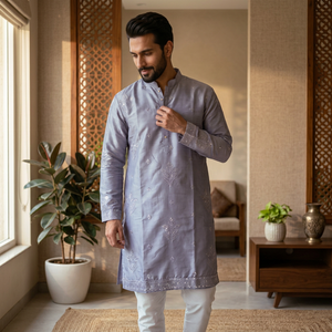 <b>Men's</b> Embroidered <b>Kurta</b> <b>Pajama</b> Set Regular Fit Traditional Indian Pakistani Style Casual Wear - Product Image 1