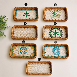 Impresionante bandeja rectangular de ratán con diseño de mosaico de pez colorido, bandeja decorativa para servir comida en el hogar, venta al por mayor. - Product Image 4