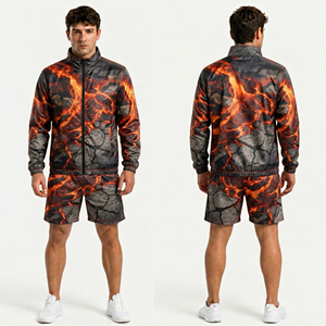 Conjunto Deportivo Unisex de Chaqueta y Pantalones Cortos con Estampado de Camuflaje, Traje Deportivo con Cierre, Ropa Deportiva para Gimnasio, Entrenamiento, Poliéster/Algodón - Product Image 6