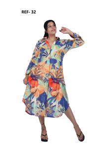 Vestido Midi Estampado Floral de Poliéster, Cuello en V, Mangas Largas, Estilo Boho, Transpirable, Casual, para Primavera, Verano y Playa - Product Image 3