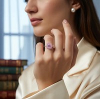 Bague de fiançailles de luxe certifiée en argent sterling 925 plaqué or 18 carats avec moissanite rose taille émeraude 7x9mm sertie à griffes, 5 grammes