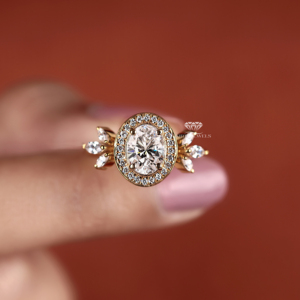 Oval Cut Lab Grown Diamond Halo Engagement Ring With Marquise Side Stones Wedding Ring IGI Certified Bridal Jewelry Supplier - Product Image 6