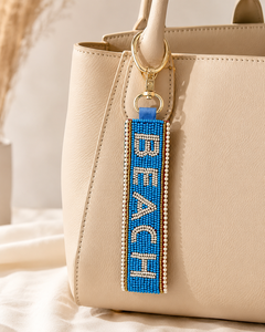 Sstringz Handmade Blue Beaded BEACH <b>Keychain</b> Decorative Heart Pendant Key Holder Stylish Backpack Charm <b>Personalized</b> Promotional - Product Image 1