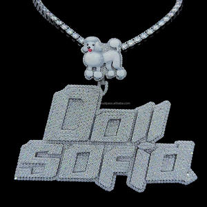 จี้เพชรรูปสัตว์ตัวใหญ่ตามสั่งสั่งสั่งพิมพ์ข้อความตัวอักษร Baguette Moissanite จี้เพชรป้ายชื่อเครื่องประดับแร็ปเปอร์สีทองสำหรับปาร์ตี้ - Product Image 1