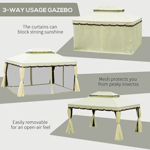 Gazebo da Esterno 10x13 con Telaio in Alluminio Bianco Crema, Tetto Doppio, Zanzariera e Tende - Product Image 5