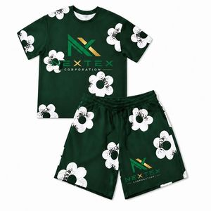 Ensemble T-shirt et short imprimé floral personnalisé pour homme – Tenue décontractée d'été 2 pièces style streetwear avec motifs graphiques intégraux – Ensembles coordonnés assortis - Product Image 2