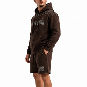 Men Hoodie Shorts Set Premium Cotton Terry Casual Streetwear Full <b>Zip</b> <b>Hooded</b> Sweatshirt With Logo Print Summer Wear Shorts Set - Product Image 3