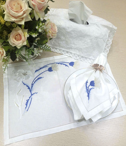 Juego de Manteles Individuales y Servilletas Bordados Lavables al por Mayor, con Diseño de Flores Bonitas, en Algodón Blanco con Dobladillo, para el Hogar, Bodas y Eventos - Product Image 6