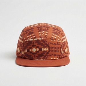 Ethnic Geometric Pattern 5-Panel Baseball <b>Cap</b> Unisex Fitted <b>Flat</b> Brim Twill Hat Spring <b>Summer</b> Casual Style Adult - Product Image 1