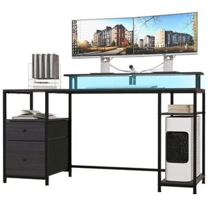 Bureau d'ordinateur moderne noir avec éclairage LED pour le gaming, matériaux durables en métal et MDF, fonctionnalités de rangement élégantes pour une utilisation en cuisine - Product Image 5