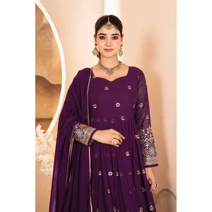 Traditional Muslim <b>Clothing</b> & <b>Accessories</b> Sequin & Multi-Thread Embroidered Gown for Party Wear - Product Image 6