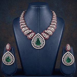 Antique Gold Tone Emerald Ruby Crystal <b>Choker</b> Necklace Set <b>for</b> <b>Women</b> Traditional Wedding Party Festive Jewelry Collection - Product Image 4