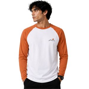Camiseta de Manga Larga Raglán Blanca y Naranja Quemada para Hombre, Cuello Redondo, Algodón Premium, Estilo Casual, Béisbol, Personalizable OEM, Ropa Urbana - Product Image 1