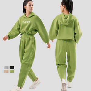 Women Hooded Tracksuit <b>Set</b> Solid Color Casual <b>Jogger</b> Pants Full Sleeve Drawstring Waist Side Pockets Loose Fit Spring Wear - Product Image 3