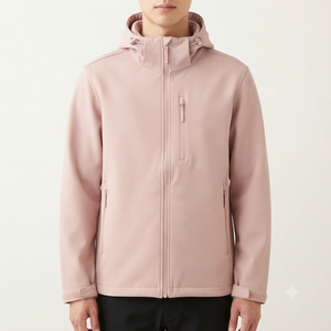 Pink Hooded Fleece <b>Jacket</b> Full Zip Windproof Casual Outerwear Regular Fit Solid Color Polyester Material Autumn Wear - Product Image 2