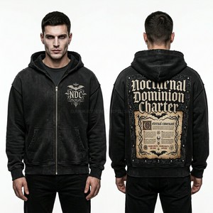 Custom Full Zip Up Hoodie Men Streetwear Oversized Acid Wash <b>Jacket</b> <b>Gothic</b> Graphic Print Heavyweight Cotton Fleece Zip Hoodie - Product Image 1