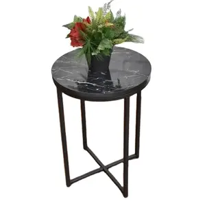 アイアンテーブルマーブルトップ新しいファンシーモダンデザインブラックカラーキープドリンクウォーターフードティーコーヒーと小さなテーブル