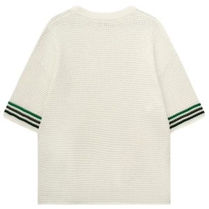 T-shirt en maille crochetée pour homme, manches courtes, respirant, en coton, style décontracté, streetwear d'été, vente en gros, OEM, usine personnalisée - Product Image 2