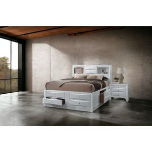 Ireland <b>White</b> Full <b>Bed</b> with <b>Storage</b> Up-Holstered Furniture - Product Image 2