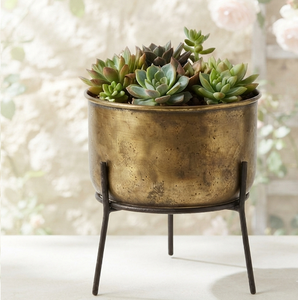 Grand pot de fleurs en fer noir avec support, pot de fleurs en bronze, décoration de jardin, accessoires d'extérieur, balcon - Product Image 1