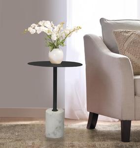 Minimalist <b>Round</b> Marble <b>Side</b> <b>Table</b> With <b>Black</b> Metal Top Indoor Living Room Furniture Decor - Product Image 1