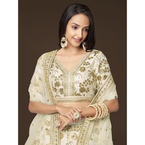Adorable <b>White</b> Sequins Slub Silk Engagement Wear Lehenga Choli - Product Image 4