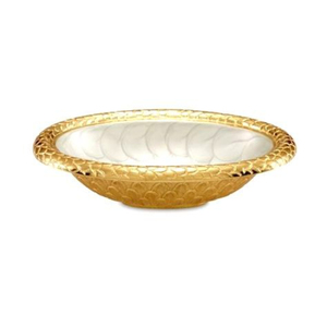 Bol de service de luxe en métal de qualité supérieure, finition argentée brillante et plaqué or haut de gamme, aspect attrayant. - Product Image 1