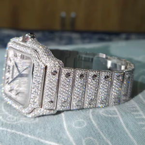 นาฬิกาข้อมือผู้ชายสไตล์แร็ปเปอร์ ตัวเรือนสแตนเลสประดับเพชรโมอิสซาไนต์สุดหรู พร้อมกลไกจักรกล ฝังเพชรสีน้ำเงิน กันน้ำ - Product Image 1